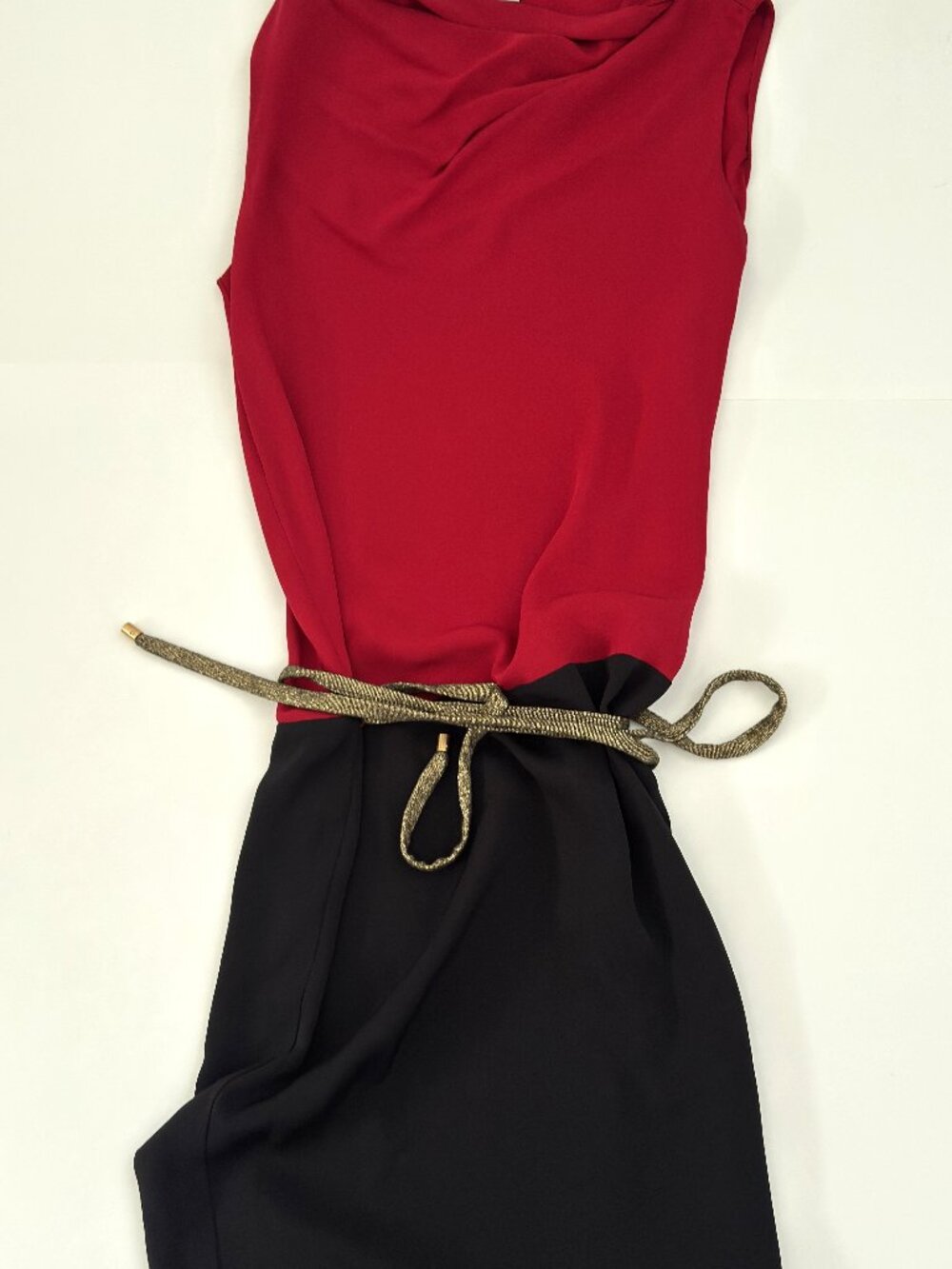 Diane Von Furstenberg Silk Crista Red Black Color Block Gold Belt Dress 12